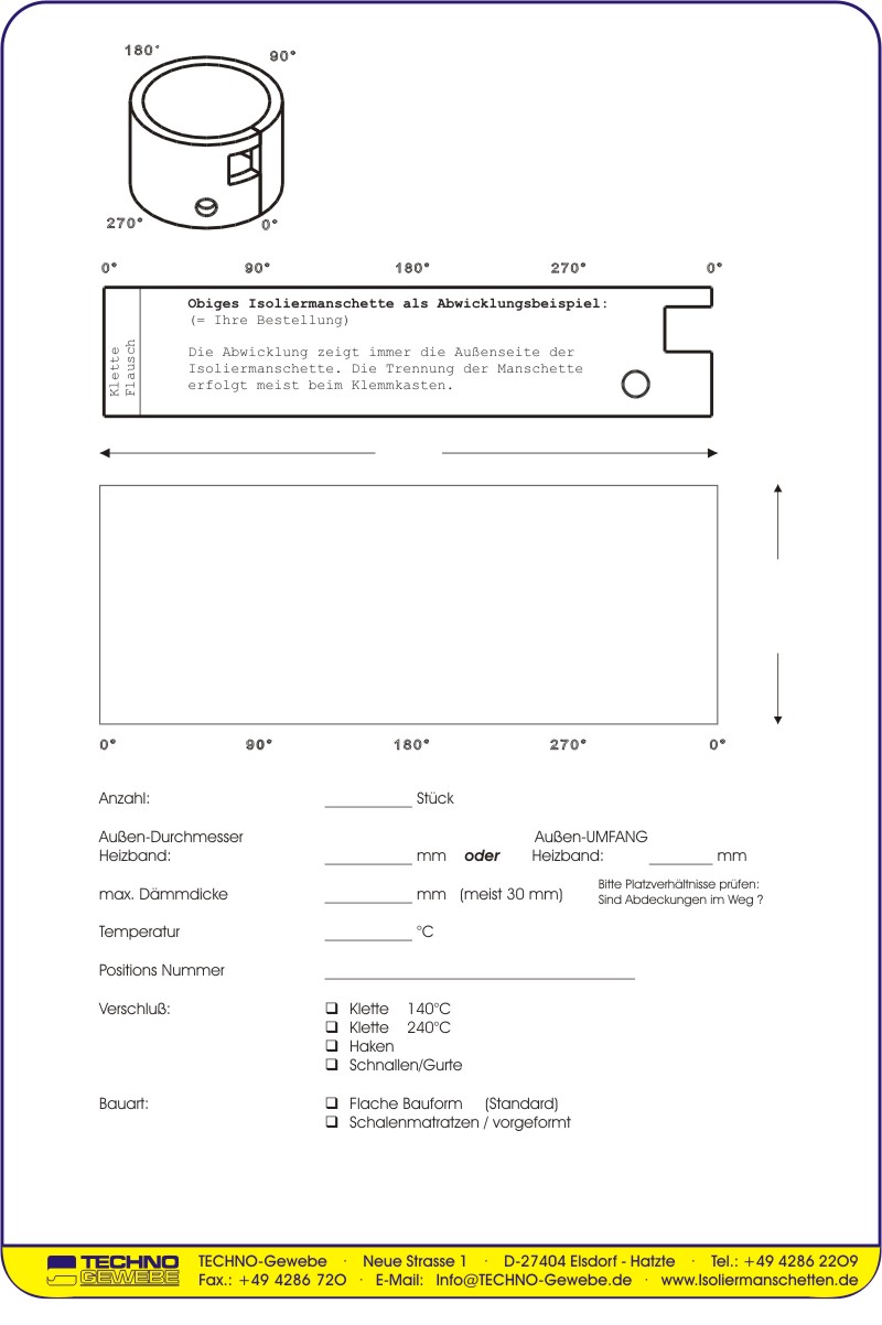 Isoliermanschette Aufmaßblatt