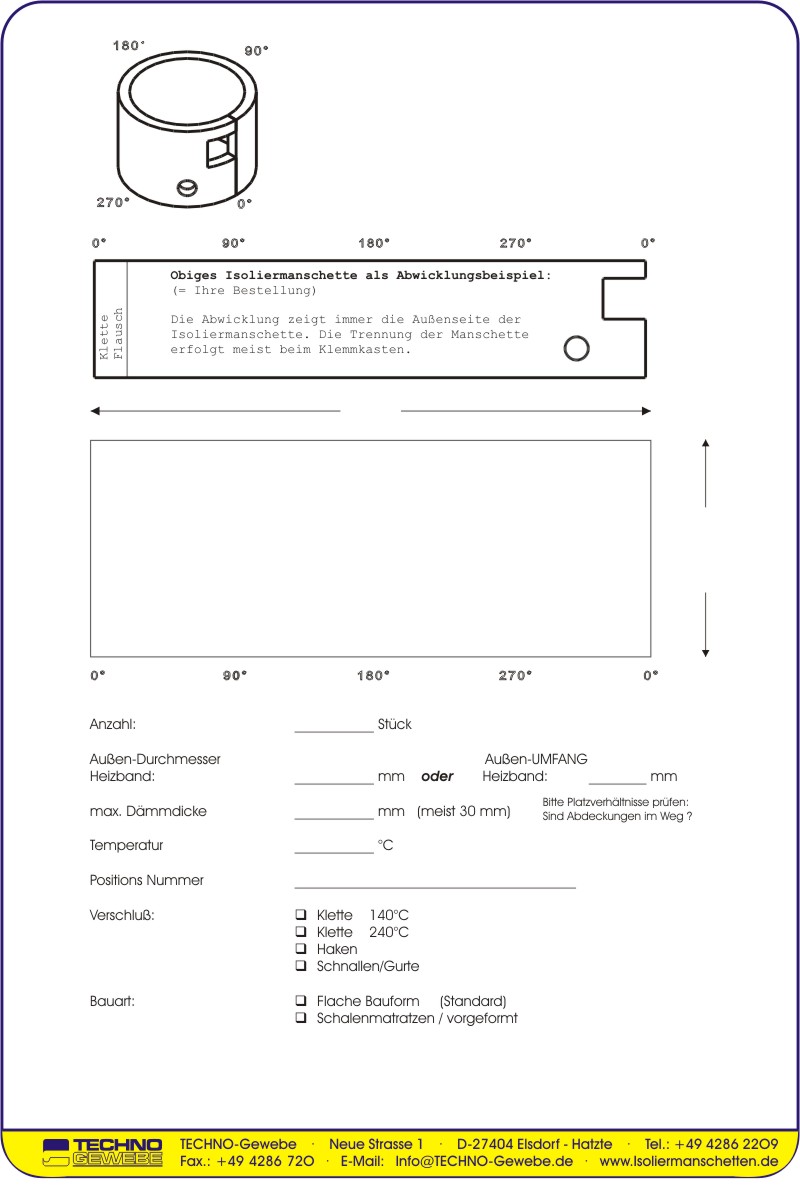 Aufmaßbogen für Isoliermanschetten zur Däömmmung von Heizbändern Aufmaßbogen für Isoliermanschetten